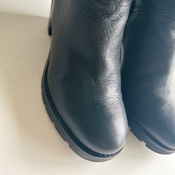 UGG Black Genuine Leather Sheepskin Lining Heel Mid Calf Boots size 9 - Picture 5 of 16